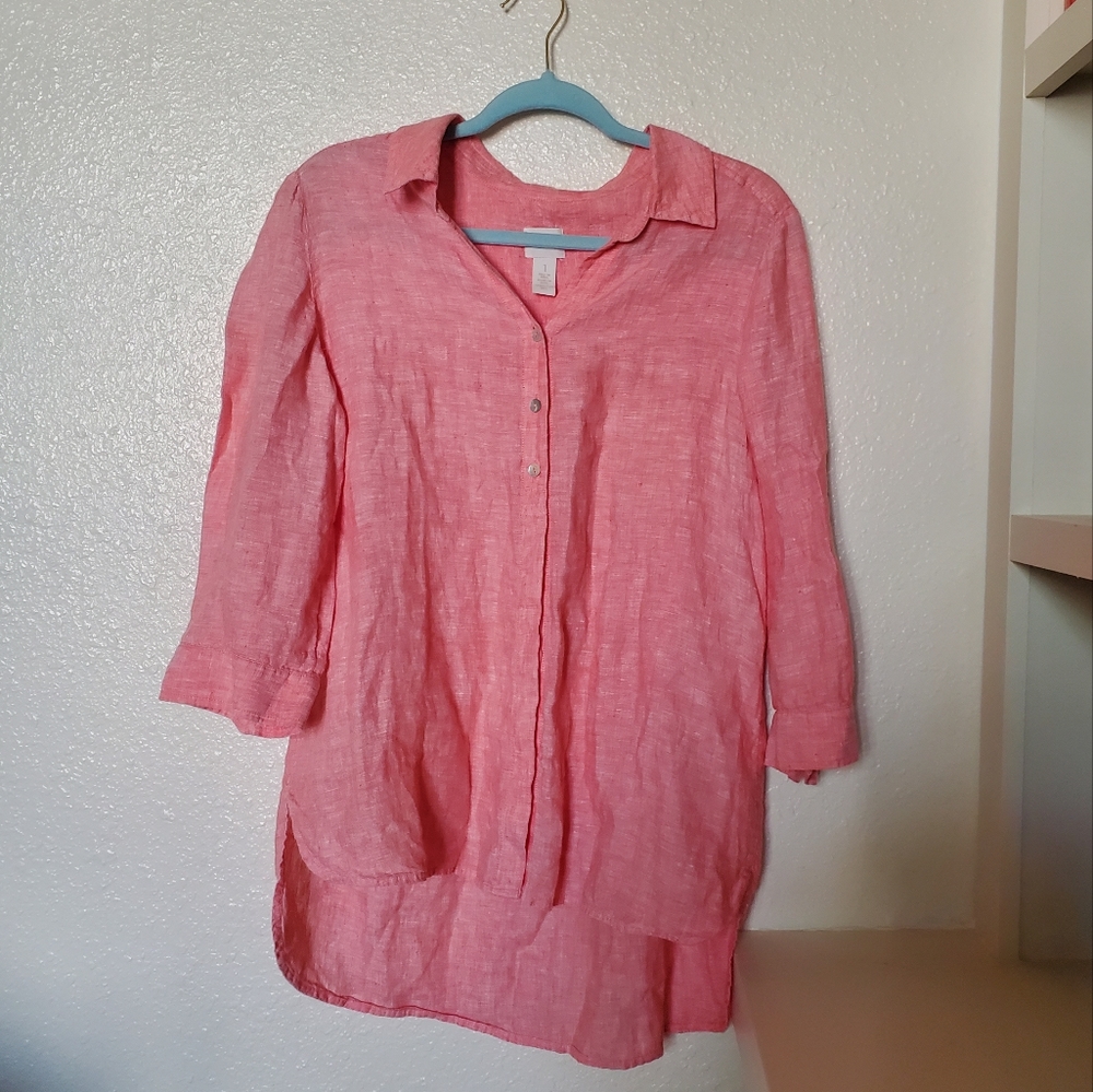 Bright Linen Chico's Button Blouse